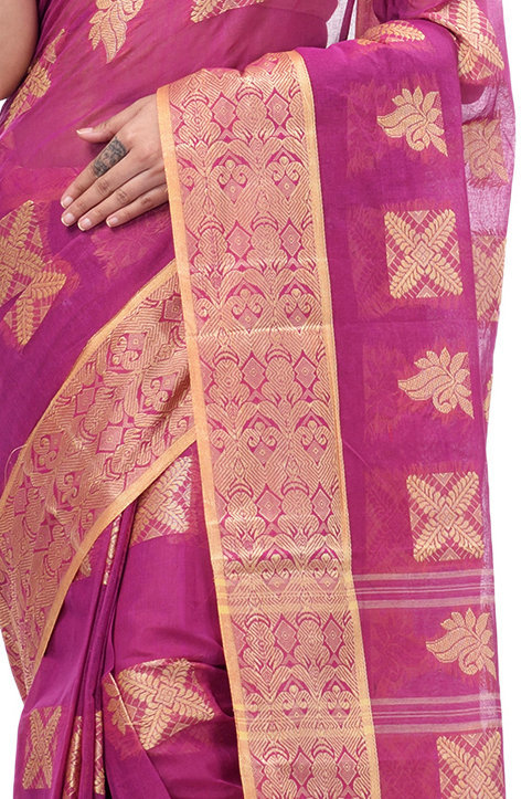Purple Pure Cotton Suparna Buti Tant Saree (757)